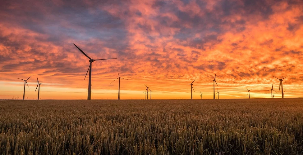 Windmills with night sky in background